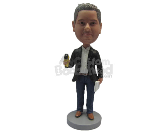 Custom Bobblehead Cool Dude Engineer Wearing Suit And Jeans - Careers & Professionals Architects & Engineers Personalized Bobblehead & Cake Topper