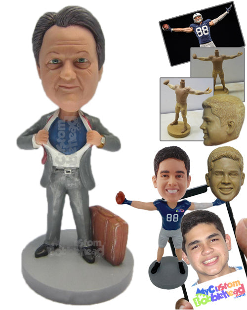 Cool Super Guy Getting Rid of Formal Outfit to Start the Action Personalized Bobblehead