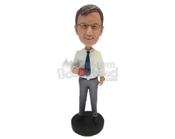 Custom Bobblehead Businessman Dude Wearing Formal Outfit Having A Cup Of Tea - Careers & Professionals Corporate & Executives Personalized Bobblehead & Cake Topper