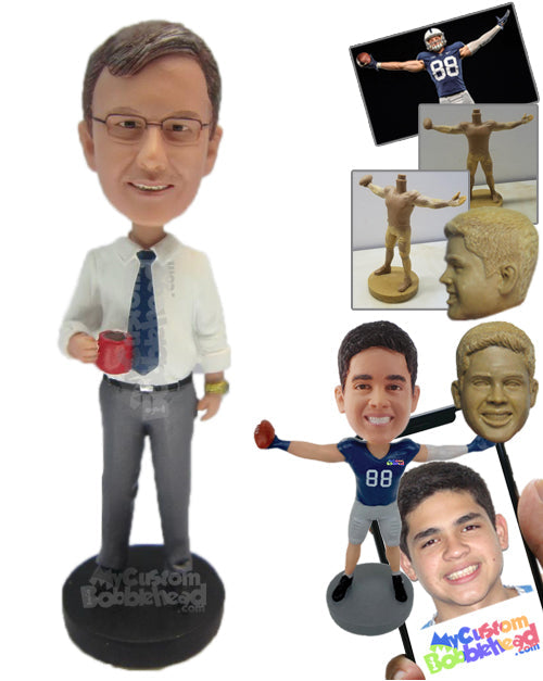 Businessman Dude Wearing Formal Outfit Having a Cup of Tea Personalized Bobblehead