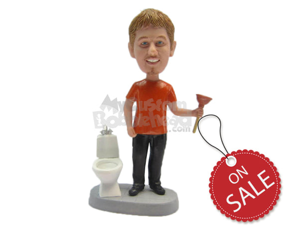 Custom Bobblehead Plumber Wearing A Stylish T-Shirt And Boots - Careers & Professionals Plumbers Personalized Bobblehead & Cake Topper