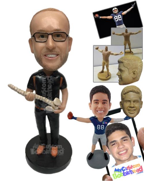 Chiropractor in Medical Attire Holding A Spine in Hand Personalized Bobblehead