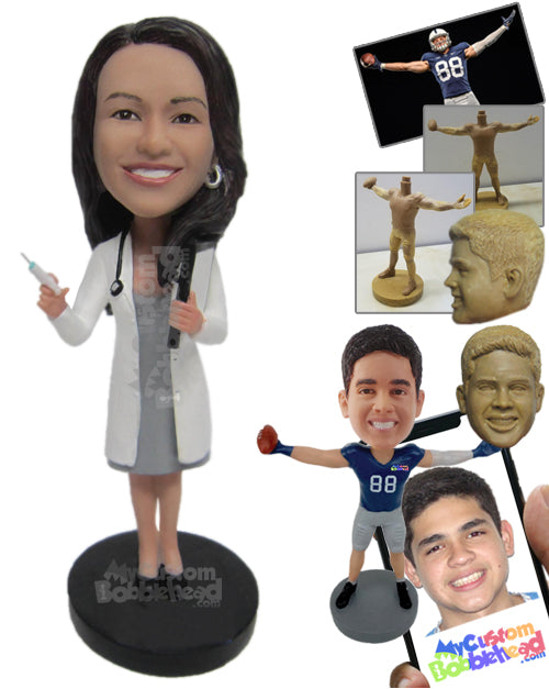 Female Doctor Holding a Syringe in Her Hand Personalized Bobblehead