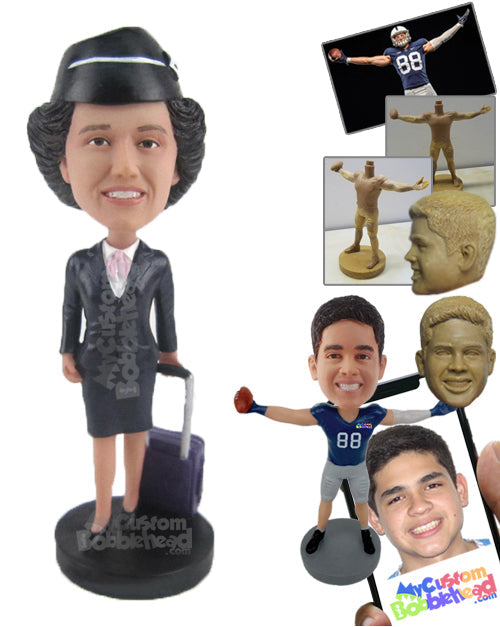 Commercial Airline Female Flight Attendant and Pilot Personalized Bobblehead