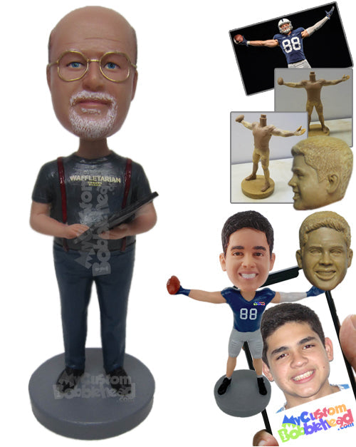 Engineer Dude Working with His Gadget Wearing T-Shirt and Jeans Personalized Bobblehead