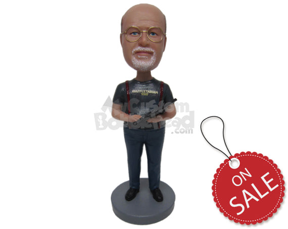 Custom Bobblehead Engineer Dude Working With His Gadget Wearing T-Shirt And Jeans - Careers & Professionals Architects & Engineers Personalized Bobblehead & Cake Topper