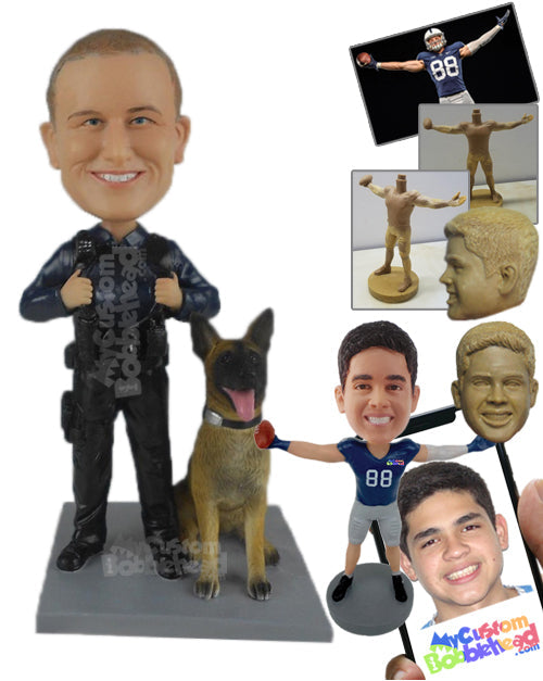 Police Officer in His Uniform with a Sniffer Dog Personalized Bobblehead