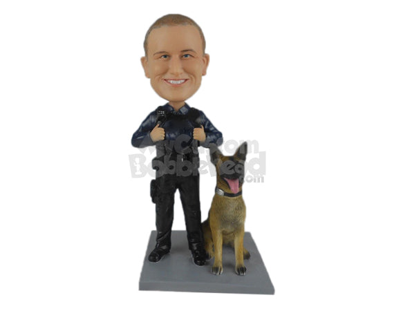 Police Officer in His Uniform with a Sniffer Dog Personalized Bobblehead