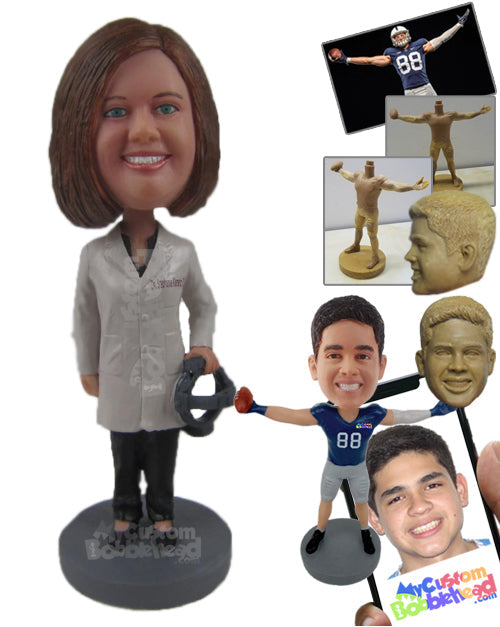 Female Optometrist in Her Medical Attire with a Prop in Her Hand Personalized Bobblehead