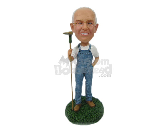 Custom Bobblehead Mechanic Wearing Suspenders And Keeping One Hand In His Pocket - Careers & Professionals Architects & Engineers Personalized Bobblehead & Cake Topper