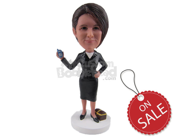 Custom Bobblehead Corporate Lady Showing Her Phone Wearing A Stylish Suit And Short Skirt - Careers & Professionals Corporate & Executives Personalized Bobblehead & Cake Topper