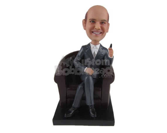 Custom Bobblehead Businessman Sitting On A Sofa Wearing Formal Attire - Careers & Professionals Corporate & Executives Personalized Bobblehead & Cake Topper