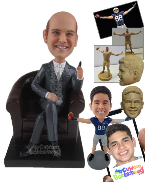 Businessman Sitting on a Sofa Wearing Formal Attire Personalized Bobblehead