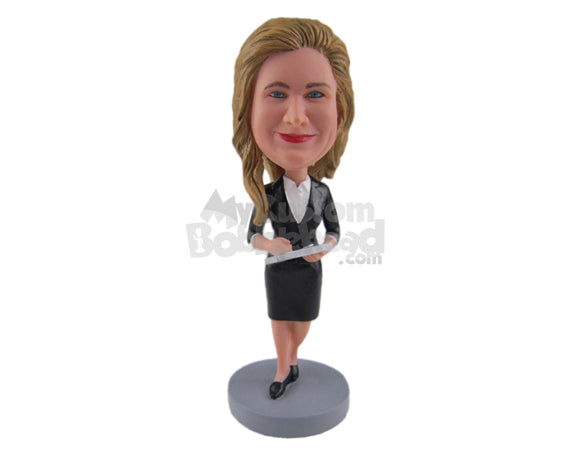 Custom Bobblehead Corporate Girl In Her Elegant Formal Outfit Making Some Note - Careers & Professionals Corporate & Executives Personalized Bobblehead & Cake Topper