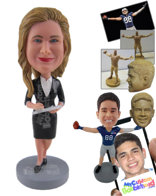 Corporate Girl in Her Elegant Formal Outfit Making Some Note Personalized Bobblehead