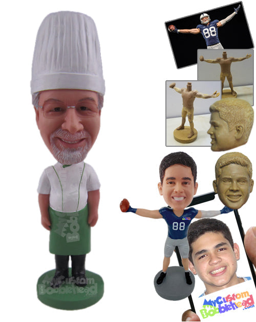 Male Chef in his Cooking Outfit and Boots Personalized Bobblehead