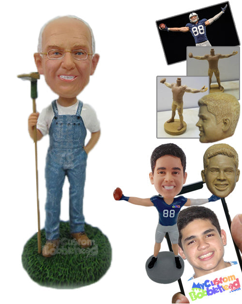 Mechanic Wearing Suspenders and Keeping One Hand in His Pocket Personalized Bobblehead