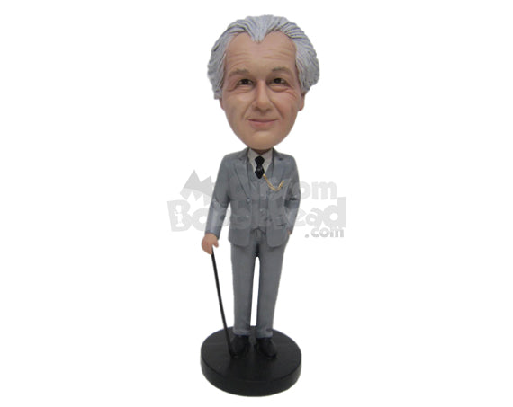 Custom Bobblehead Elegant Man Wearing Stylish Formal Outfit With A Walking Cane - Careers & Professionals Corporate & Executives Personalized Bobblehead & Cake Topper