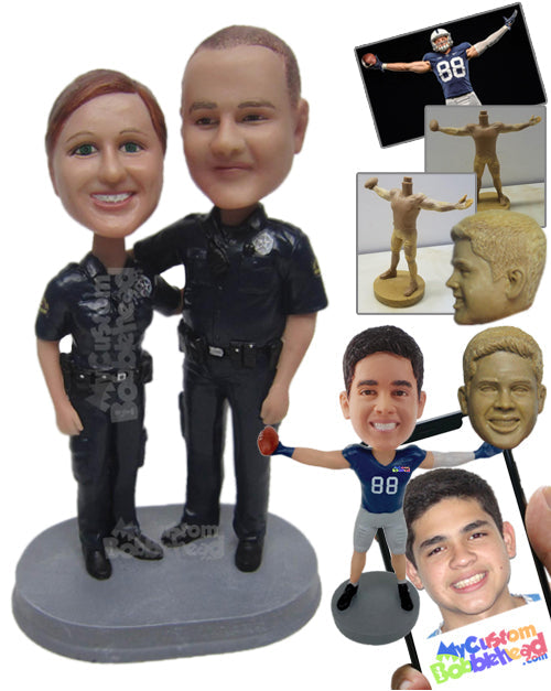 Police Couple in Their Uniform Embracing Each Other Posing for a Picture Personalized Bobblehead