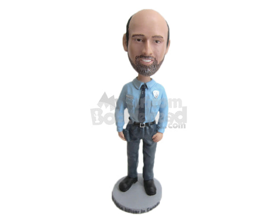 Custom Bobblehead Police Officer In Formal Outfit With Hand Gun - Careers & Professionals Arm Forces Personalized Bobblehead & Cake Topper