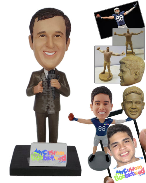 Male Reporter Reporting the News in Formal Outfit Personalized Bobblehead