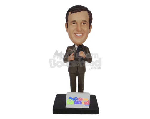 Male Reporter Reporting the News in Formal Outfit Personalized Bobblehead