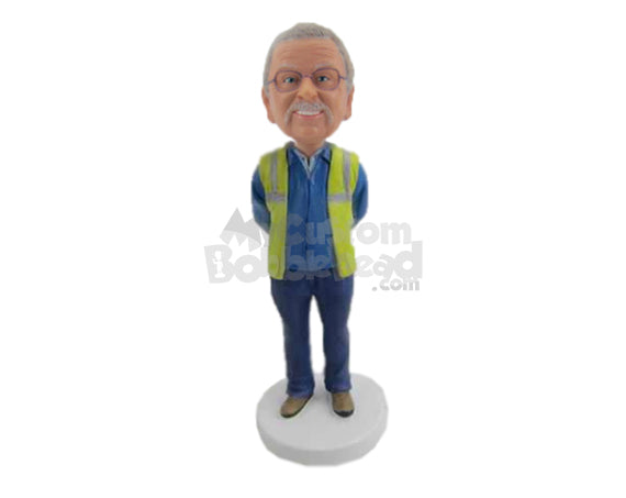 Custom Bobblehead Construction Supervisor At The Construction Site In Vest And Jeans - Careers & Professionals Architects & Engineers Personalized Bobblehead & Cake Topper