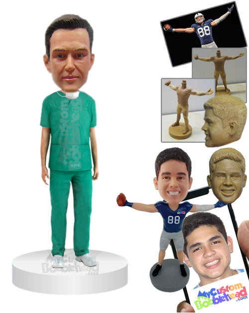 Male Doctor in Surgical Outfit with a Mask around His Neck Personalized Bobblehead