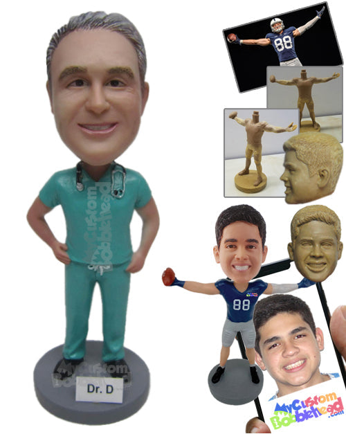 Doctor Ready for Surgery Wearing His Surgical Outfit Personalized Bobblehead