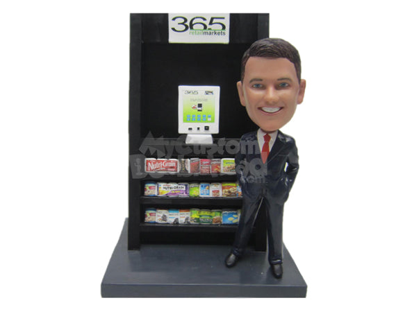 Custom Bobblehead Businessman In Elegant Suit Advertising Vending Machine - Careers & Professionals Corporate & Executives Personalized Bobblehead & Cake Topper