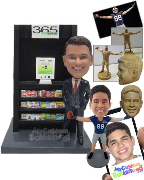 Businessman in Elegant Suit Advertising Vending Machine Personalized Bobblehead