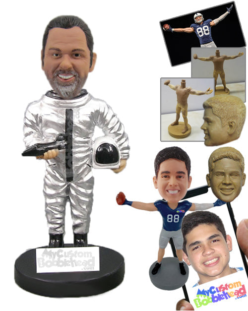 Male Astronaut in His Space Suit Holding the Space Shuttle Personalized Bobblehead