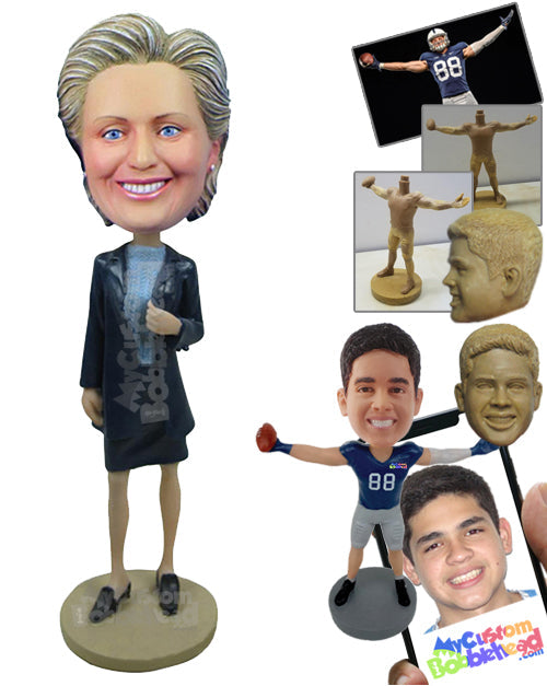 Business Lady Wearing a Jacket over Her Top and Short Skirt Personalized Bobblehead