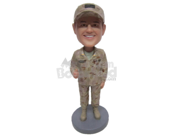 Custom Bobblehead Us Army Soldier Wearing Military Uniform Giving A Thumbs Up - Careers & Professionals Arm Forces Personalized Bobblehead & Cake Topper