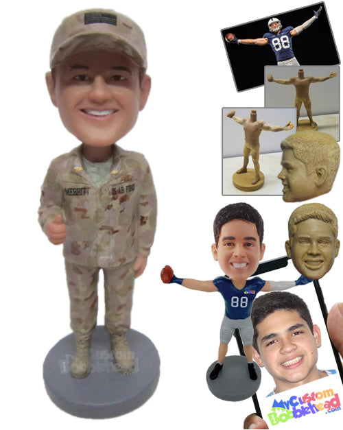 Female US Army Soldier Giving Thumbs Up Personalized Bobblehead