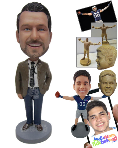 Businessman Guy Wearing Jacket and Jeans Personalized Bobblehead