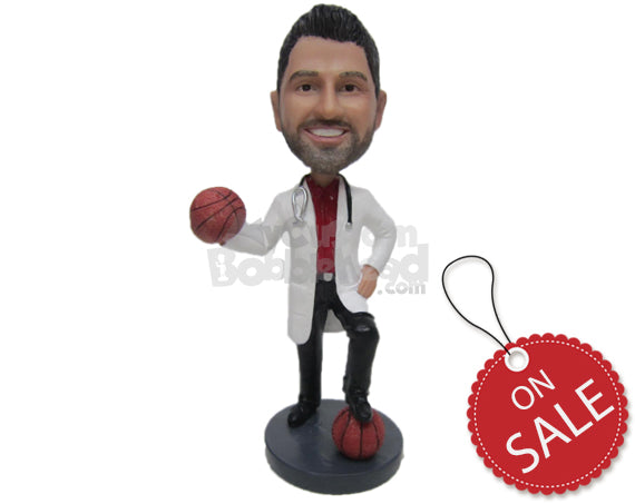 Custom Bobblehead Basketball Aficionado Doctor In His Formal Medical Attire - Careers & Professionals Medical Doctors Personalized Bobblehead & Cake Topper