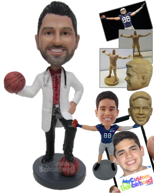 Basketball Aficionado Doctor in His Formal Medical Attire Personalized Bobblehead