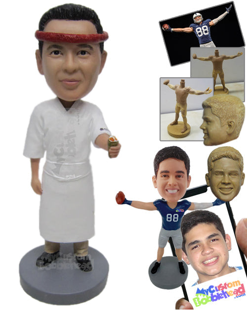 Sushi Chef Holding a Sushi Roll Personalized Bobblehead