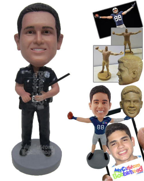 Male Police Officer in Uniform with a Baton in His Hand Personalized Bobblehead