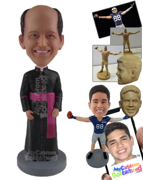 Priest Wearing Elegant Gown with Vest Laces Personalized Bobblehead