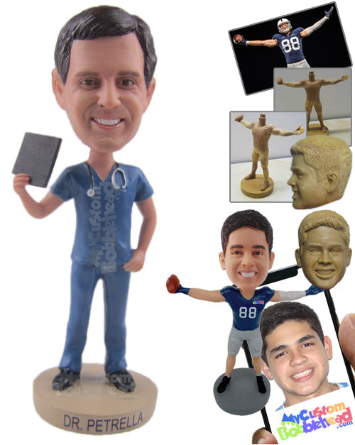 Stylish Doctor Dude in Medical Attire Holding Medical Folder Personalized Bobblehead