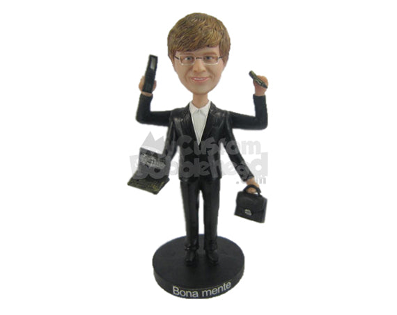 Custom Bobblehead Hardworking Corporate Guy Multitasking As Expected - Careers & Professionals Corporate & Executives Personalized Bobblehead & Cake Topper