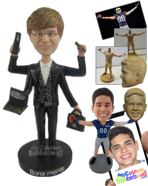 Hardworking Corporate Guy Multitasking as Expected Personalized Bobblehead