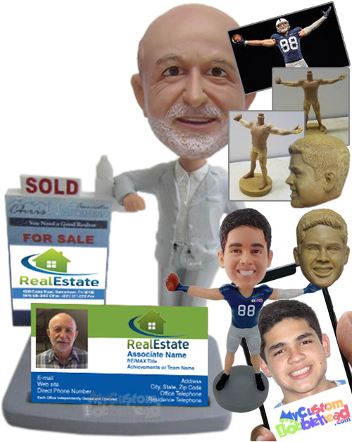 Male Real Estate Agent in Elegant Formal Outfit Showing His Business Card Personalized Bobblehead