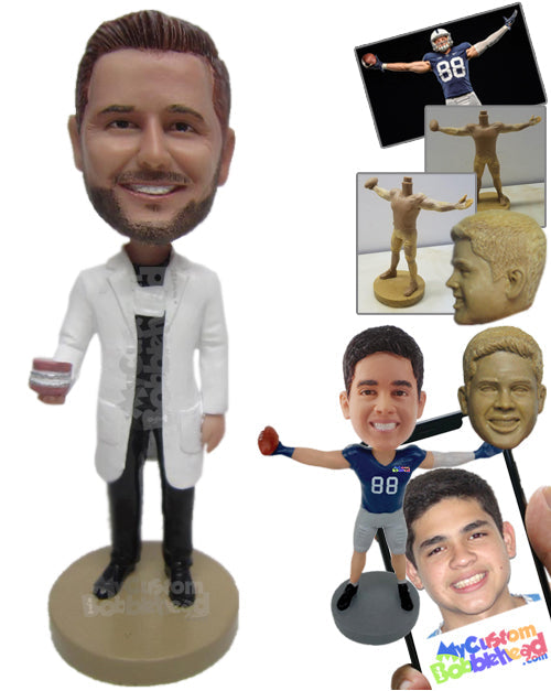 Dentist Wearing Long Lab Coat and Showing Denture Dental Transplant Personalized Bobblehead