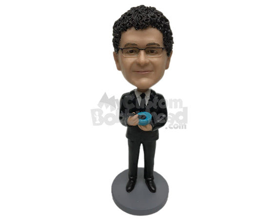 Custom Bobblehead Businessman In Classy Formal Suit Having Some Soup - Careers & Professionals Corporate & Executives Personalized Bobblehead & Cake Topper