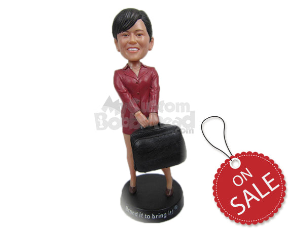 Custom Bobblehead Corporate Girl In A Trendy Outfit Lifting A Heavy Bag - Careers & Professionals Corporate & Executives Personalized Bobblehead & Cake Topper