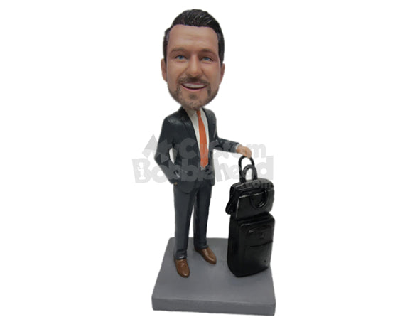 Custom Bobblehead Businessman Ready To Board The Plane With 2 Carry On Suitcases - Careers & Professionals Corporate & Executives Personalized Bobblehead & Cake Topper