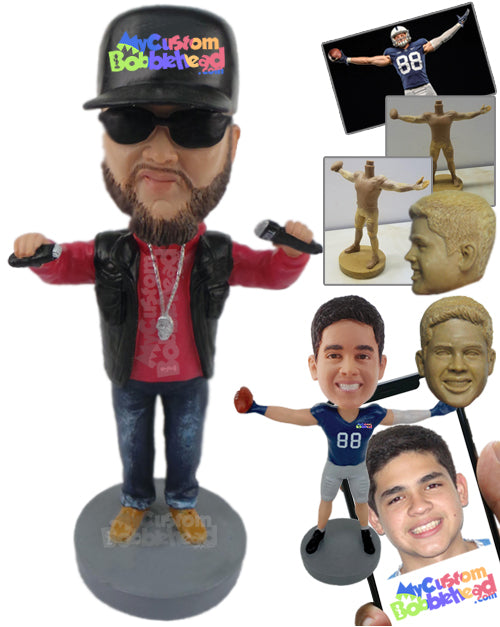 Barber Dude Ready with His Equipment, Wearing T-Shirt and Jeans Personalized Bobblehead